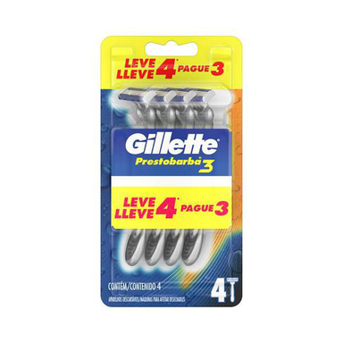 Imagem do produto Aparelho De Barbear Descartável Gillette Prestobarba3 4 Unidades - Masc 3Laminas Lev4 Pag3