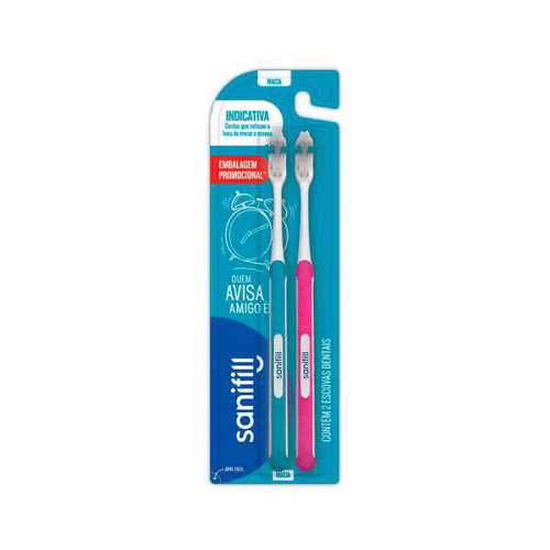 Escova Dental Sanifill Indicativa Macia Cores Sortidas Com 2 Unidades