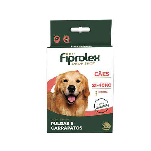 Fiprolex Drop Spot Para Cães Uso Veterinário Para Animais De 21 A 40Kg Com 2,68Ml