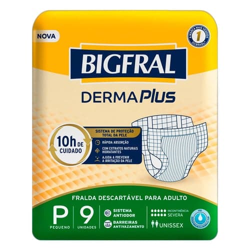 Imagem do produto Fralda Geriátrica Bigfral Derma Plus Tamanho P Com 9 Unidades