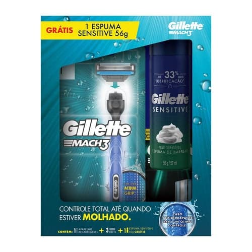 Imagem do produto Kit Aparelho De Barbear Gillette Mach3 Acqua Regular Com 3 Cargas + Espuma De Barbear 1 Unidade