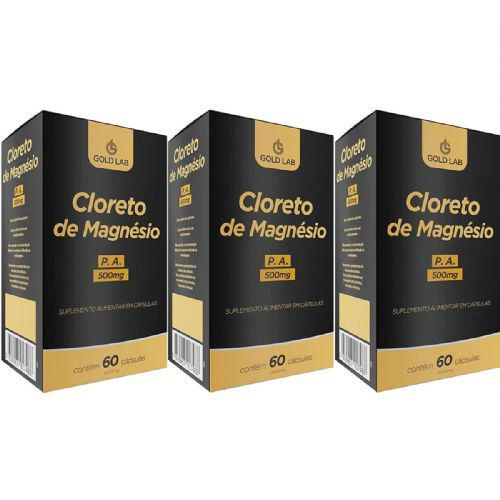 Imagem do produto Kit Com 3 Cloreto De Magnésio 500Mg Com 60 Cápsulas Gold Lab