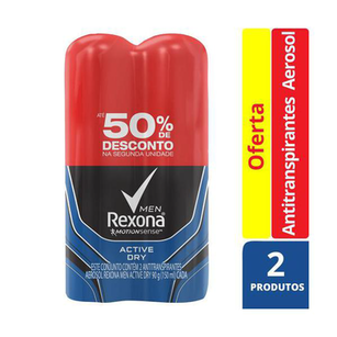 Imagem do produto Kit Desodorante Aerosol Rexona Active Com 02 Unidades Com 40% Desconto