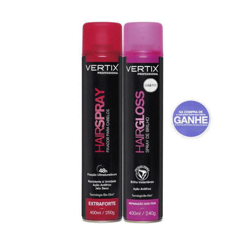 Imagem do produto Kit Hair Spray Vertix Fixador De Cabelo Extraforte+ Grátis Hair Gloss Spray De Brilho 400Ml