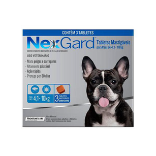 Imagem do produto Nexgard Contra Pulgas E Carrapatos Para Cães De 4,1 A 10Kg Com 3 Tablete Mastigável