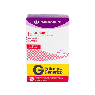 Imagem do produto Paracetamol - 500Mg Com 20 Comprimidos Para Uso Adulto E Pediátrico Prati Donaduzzi Genérico