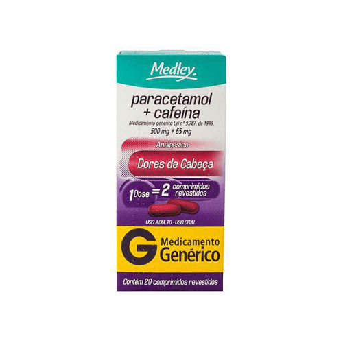 Imagem do produto Paracetamol E Cafeína Com 20 Comprimidos - Medley Genérico
