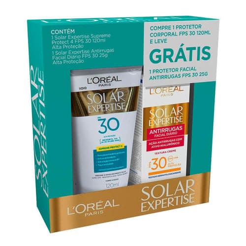 Imagem do produto Protetor Solar L'oréal Solar Expertise Supreme Protect Fps 30 Loção 120Ml E Ganhe Solar Expertise Facial Antirrugas Fps 30 Com 25G