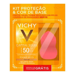 Protetor Solar Vichy Capital Soleil Toque Seco Com Cor Fps 50 Gel Creme Com Efeito De Base Com 50G E Grátis Esponja De Maquiagem