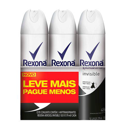 Imagem do produto Rexona Kit 3 Desodorante Aerosol Invisible 105G Leve Mais Pague Menos
