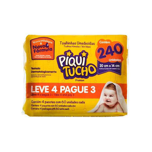 Imagem do produto Toalha Umedecida Piquitucho Premium Leve 4 Pague 3 Com 4 Pacotes De 60 Unidades Cada