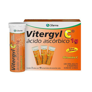 Vitamina C - Vitergyl C 1 Grama Sabor Laranja Com 30 Comprimidos Efervescentes