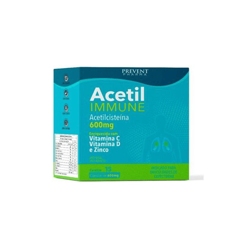 Imagem do produto Acetil Immune 600Mg 15 Cápsulas Acetilcisteína Prevent Pharma