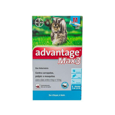 Imagem do produto Advantage Max3 Para Cães Advantage Max3 Tripla Ação Contra Carrapatos, Pulgas E Mosquitos Para Cães Entre 4Kg E 10Kg Com 1 Bisnaga De 1,0Ml