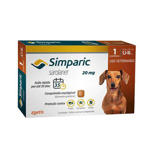 Imagem do produto Antipulgas E Carrapatos 20Mg Com 1 Comprimido Para Cães De 5,1Kg A 10Kg Simparic
