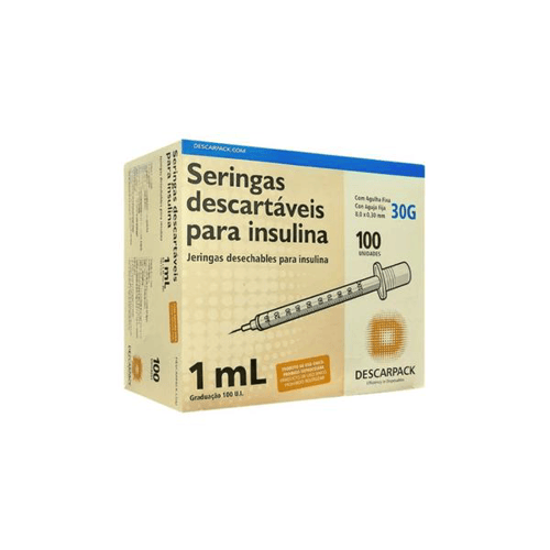 Imagem do produto Seringa De Insulina Descarpack 1Ml Com Agulha Fixa 8X0,3Mm 30G - 1 Unidade