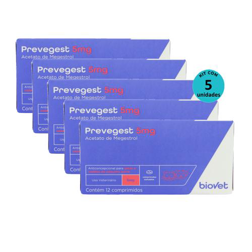 Imagem do produto Kit Anticoncepcional Prevegest Biovet 5Mg C/ 12 Comprimidos C/ 5 Unidades