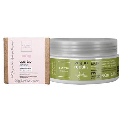 Imagem do produto Kit Cadiveu Essentials Quartzo Shine E Vegan Repair Shampoo Em Barra E Máscara