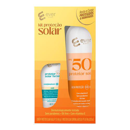 Imagem do produto Kit Protetor Solar Facial Ever Care Fps70 40G + Protetor Solar Aerossol Fps50 200Ml