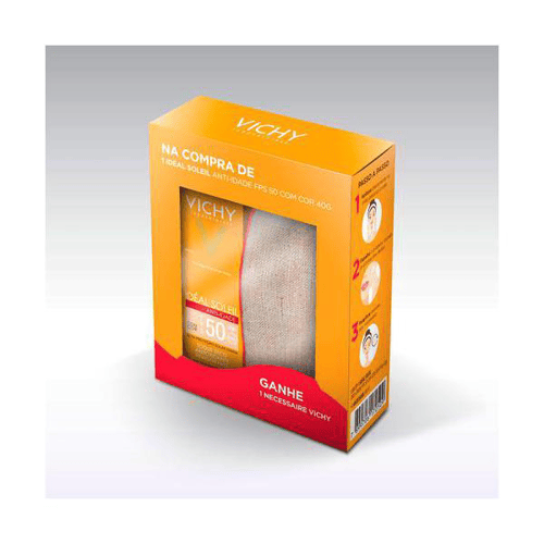 Imagem do produto Kit Protetor Solar Facial Vichy Idéal Soleil Antiidade Com Cor Fps50 40G + Necessaire