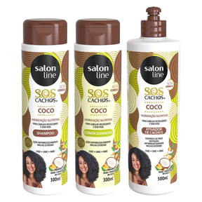Imagem do produto Kit Sos Cachos Coco Shampoo + Condicionador + Ativador De Cachos Salon Line