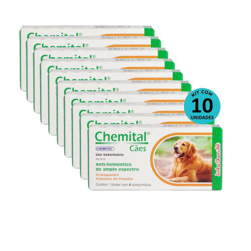 Imagem do produto Kit Vermífugos Chemital Cães Chemitec 4 Comp. C/ 10 Caixas