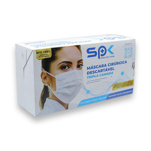 Imagem do produto Máscara Cirúrgica Descartável Spk Tripla Camada Branca 50 Unidades Spk Protetion