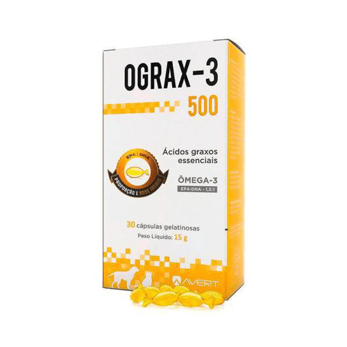 Imagem do produto Ograx3 500 Para Cães E Gatos Uso Veterinário 30 Cápsulas Gelatinosas