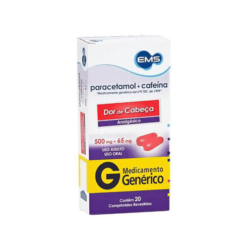 Imagem do produto Paracetamol + Cafeína - 500+65Mg 20 Comprimidos Ems Genérico
