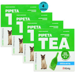 Imagem do produto Pipeta Tea 0,5 Ml Antiparasitário Contra Pulgas Para Gatos De Até 4 Kg König Kit Com 4
