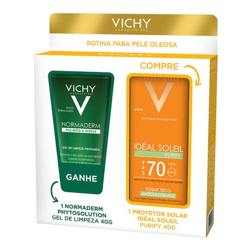 Imagem do produto Kit Protetor Solar Facial Vichy Idéal Soleil Sem Cor FPS70 40G + Gel De Limpeza Normaderm 40G