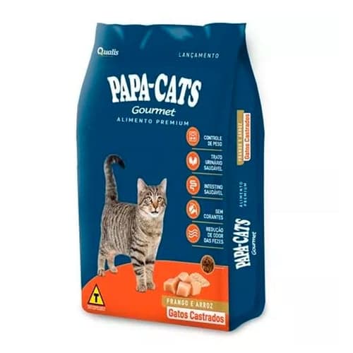 Imagem do produto Ração Para Gatos Castrados Papacats Gourmet Frango E Arroz 1Kg