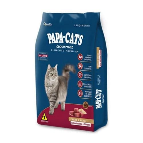 Imagem do produto Ração Para Gatos Papacats Gourmet Carne E Arroz Adultos E Filhotes 1Kg