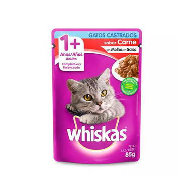 Imagem do produto Ração Para Gatos Whiska Para Gatos Castrados Sabor Carne 85G