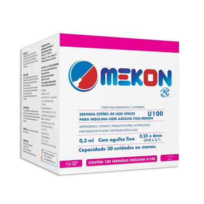 Imagem do produto Seringa Mekon Dl Agulha Fixa Insulina 10Un 0,3Ml 6X25mm 31G Tamanho:0,3Ml 6X25mm 10Un