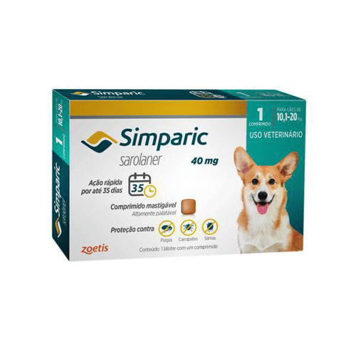 Imagem do produto Simparic 40Mg Para Cães De 10,1 A 20Kg Com 1 Comprimido Mastigável
