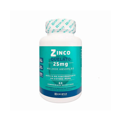 Imagem do produto Zinco Quelato 25Mg Divina Pharma Com 30 Comprimidos Revestidos
