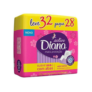 Imagem do produto Absorvente Diana Active Mais Proteção Suave Com Abas Leve 32 Pague 28 Unidades