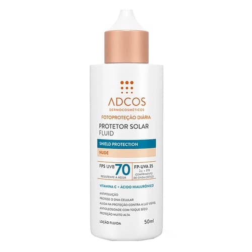 Protetor Solar Facial Adcos Fluid Shield Protection Nude FPS70 50Ml