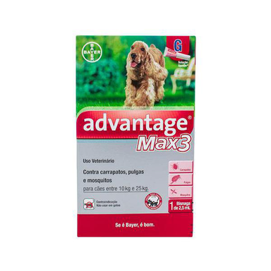 Imagem do produto Advantage Max3 G Contra Carrapatos, Pulgas E Mosquitos Para Cães Entre 10 E 25Kg Com 1 Bisnaga De 2,5Ml