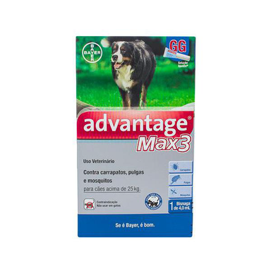 Imagem do produto Advantage Max3 Gg Contra Carrapatos, Pulgas E Mosquitos Para Cães Acima De 25Kg Com 1 Bisnaga De 4,0Ml