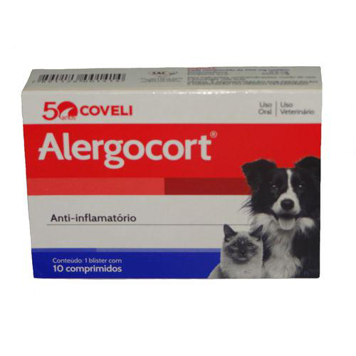 Alergocort 10 Comp Coveli Antiinflamatório Cães E Gatos