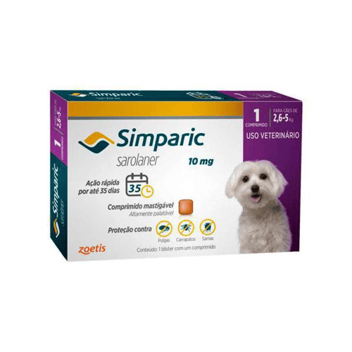 Imagem do produto Antipulga Simparic Para Cães De 2,6 A 5Kg 10Mg
