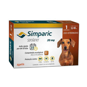 Imagem do produto Antipulga Simparic Para Cães De 5,1 A 10Kg 20Mg