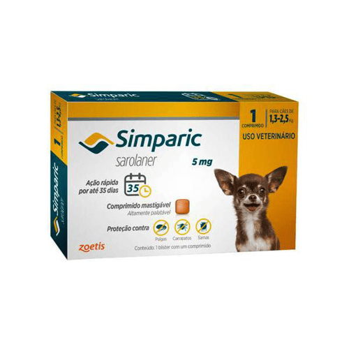 Imagem do produto Antipulgas Simparic Para Cães De 1,3 A 2,6Kg 5Mg Antipulga Simparic Para Cães De 1,3 A 2,6Kg 5Mg