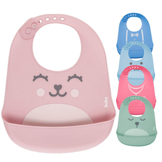 Imagem do produto Babador Impermeavel Avental Alimentação Infantil Bebes De Silicone Com Pega Migalhas Cor:rosa Claro Buba