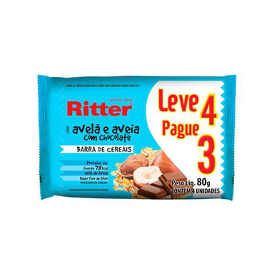 Imagem do produto Barra De Cereais Ritter Avelã E Aveia Com Chocolate Com 4 Unidades De 20G Cada
