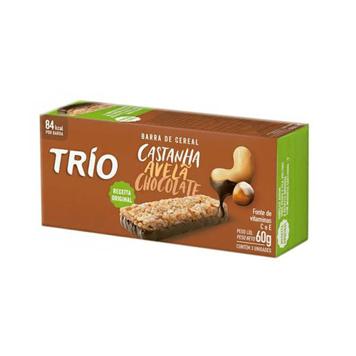 Imagem do produto Barra De Cereais Trio Light Avelã E Castanha Com Chocolate Com 3 Unidades
