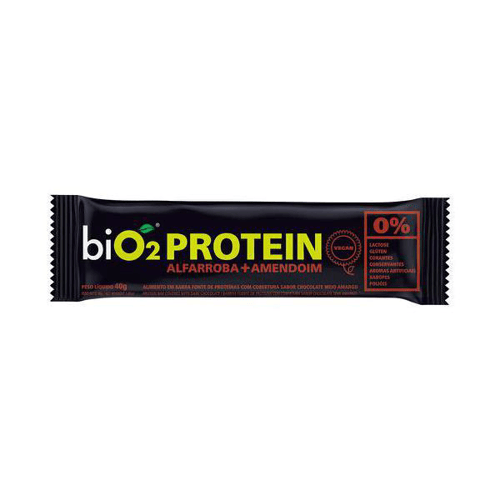 Barra De Proteína Vegana Bio2 Sabor Alfarroba E Pasta Amendoim Com 45G