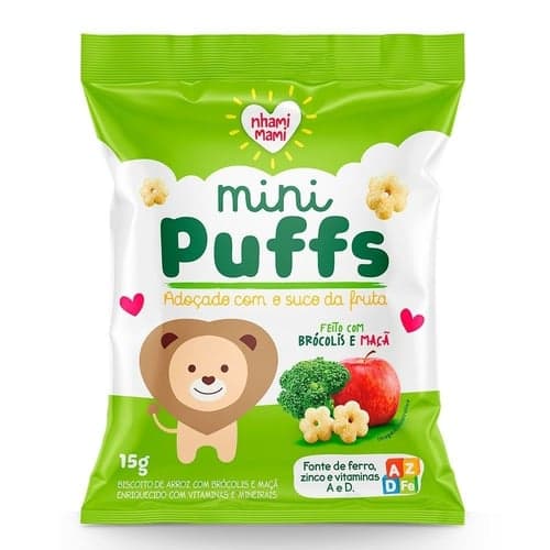Biscoito Infantil Mini Puffs Snack Brócolis E Maçã 15G